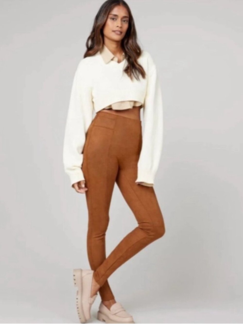 SPANX High Waist Faux Suede Leggings Rich Caramel Size Large‎